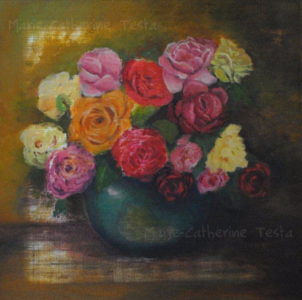 Bouquet de fleurs - Huile sur toile - Marie-Catherine Testa