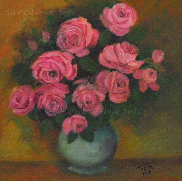 Bouquet de roses - Huile sur toile - Marie-Catherine Testa