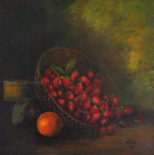 Corbeille de fraises - Huile sur toile - Marie-Catherine Testa