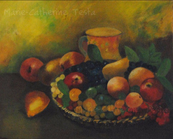 Nature morte au plat - Huile sur toile - Marie-Catherine Testa