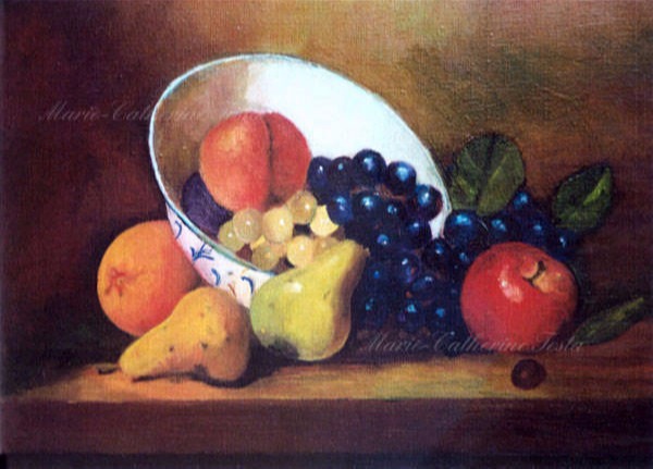 Nature morte poires, raisins - Huile sur toile - Marie-Catherine Testa