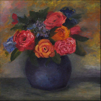 Vignette| Bouquet de fleurs vase bleu - Marie-Catherine Testa